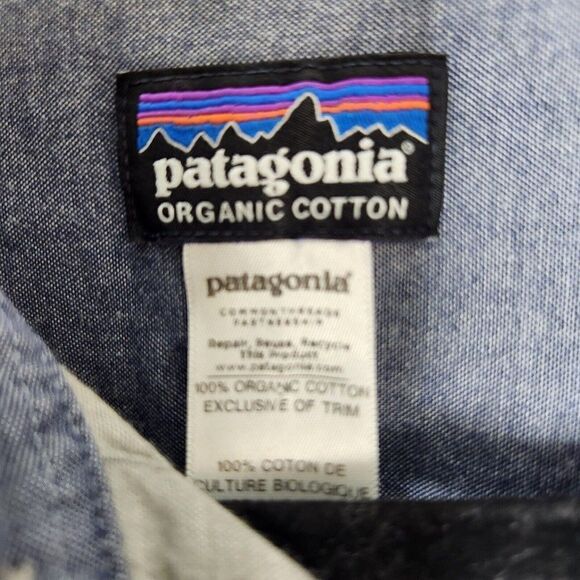 Patagonia Light Gray Long Sleeve Button Up Shirt Organic Cotton Mens Medium - Picture 8 of 9